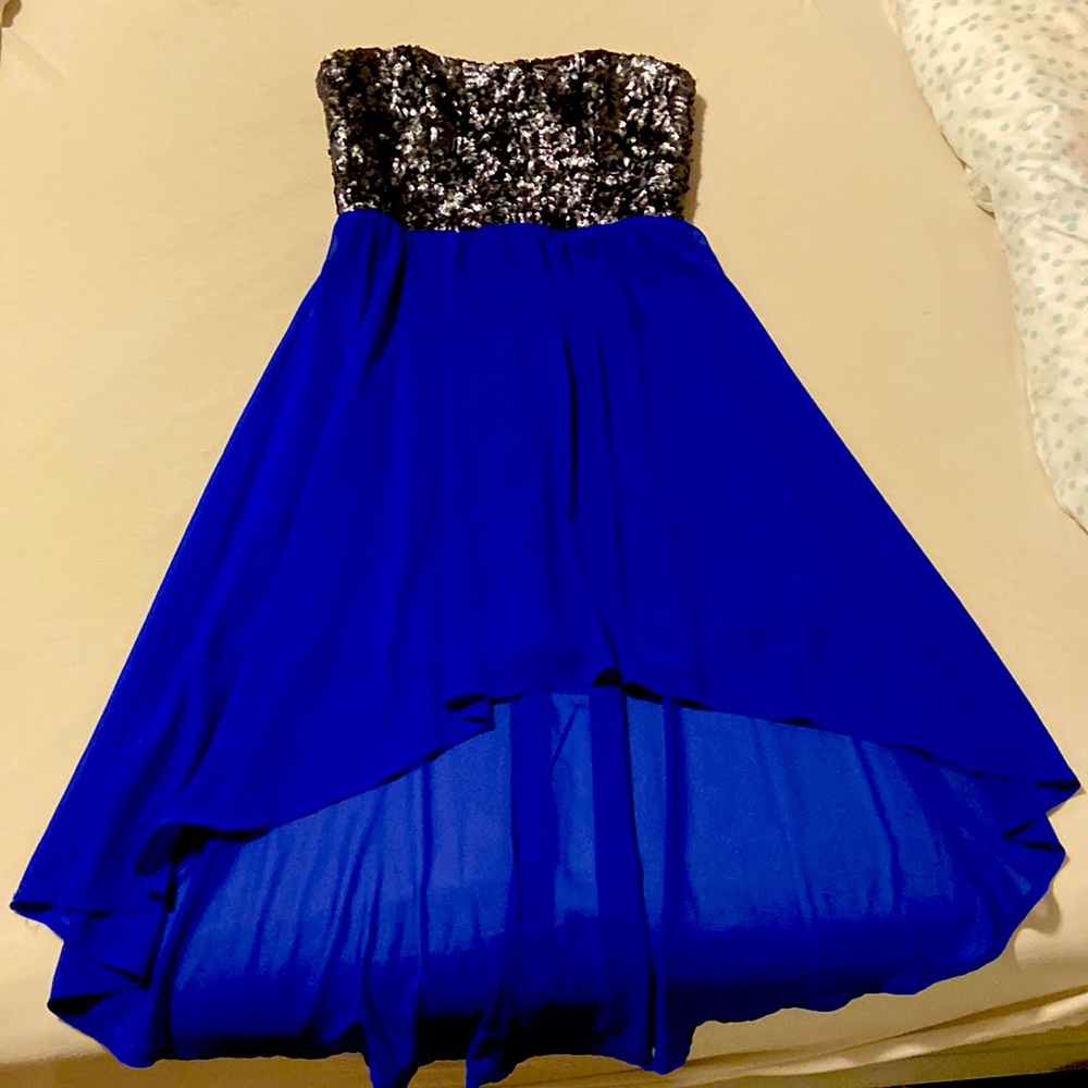 GB strapless sequin high low gown dress